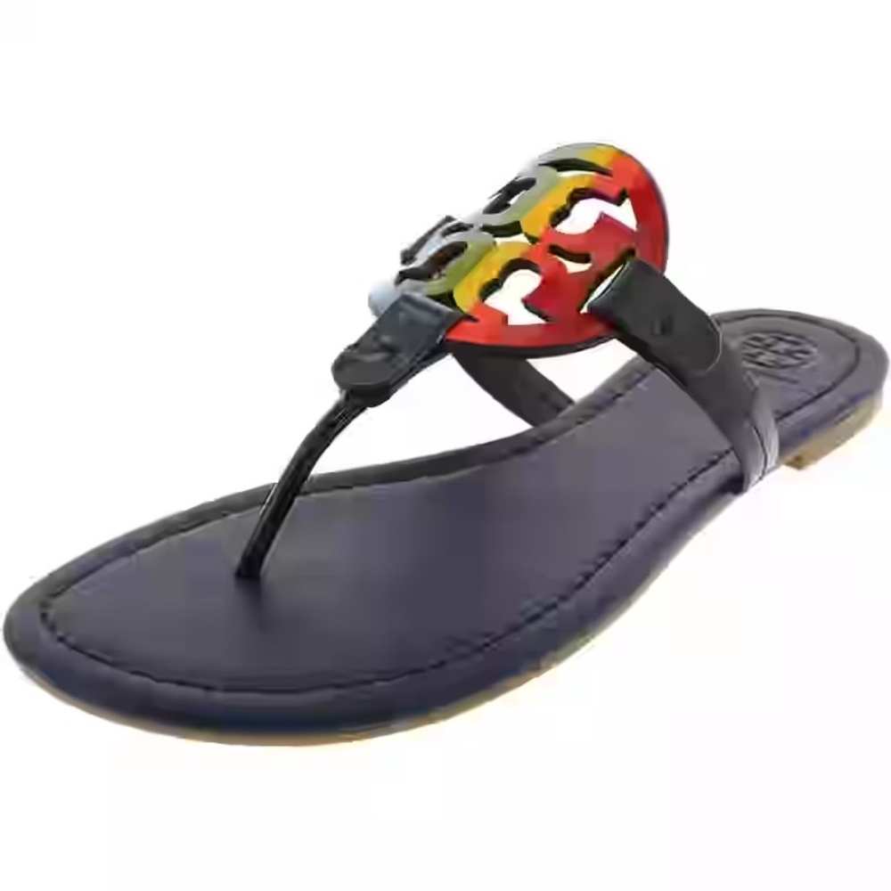 NIB  Tory Burch miller sandals Bright Rainbow/Royal Navy